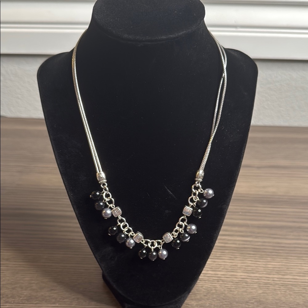 Brighton Double Stranded Black Gray Silver Beaded Necklace